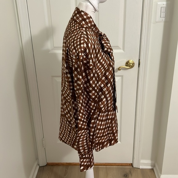Tory Burch Abstract Gingham Check Pattern Silk Tie Blouse New Size 4 - Picture 10 of 13